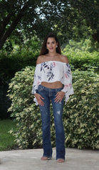 Floral Crop Top with Flare Sleeves