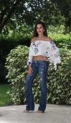 Floral Crop Top with Flare Sleeves