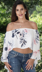 Floral Crop Top with Flare Sleeves