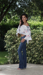 Floral Crop Top with Flare Sleeves