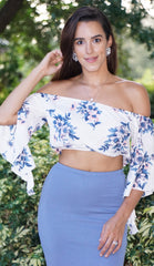 Beautiful Crop Top with Flare Sleeves - Navy