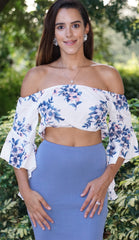 Beautiful Crop Top with Flare Sleeves - Navy