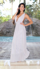 Deep Plunge Maxi Dress - Light Grey