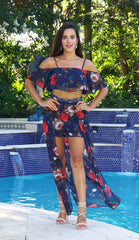 Navy Floral Print Set