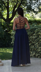 Navy Lace Up Maxi Dress