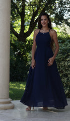 Navy Lace Up Maxi Dress