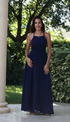 Navy Lace Up Maxi Dress