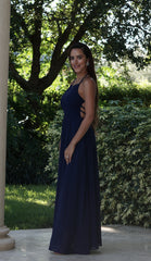 Navy Lace Up Maxi Dress