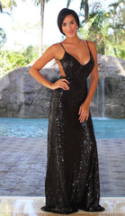 Sequin Open Back Maxi Dress - Black