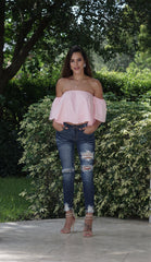 Off the Shoulder Crop Top - Pink