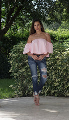 Off the Shoulder Crop Top - Pink