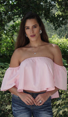 Off the Shoulder Crop Top - Pink