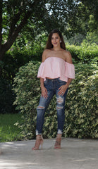 Off the Shoulder Crop Top - Pink