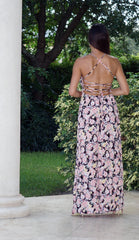 Rose Floral Maxi with Crisscross Back - Black