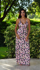 Rose Floral Maxi with Crisscross Back - Black