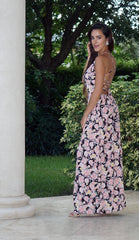 Rose Floral Maxi with Crisscross Back - Black