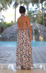 Rose Floral Maxi with Crisscross Back - Navy Blue