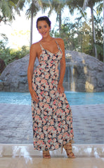 Rose Floral Maxi with Crisscross Back - Navy Blue