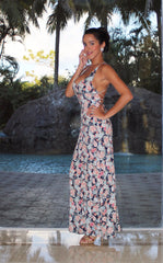 Rose Floral Maxi with Crisscross Back - Navy Blue