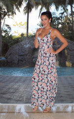 Rose Floral Maxi with Crisscross Back - Navy Blue