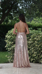 Sequin Open Back Maxi Dress - Rose Gold