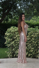 Sequin Open Back Maxi Dress - Rose Gold