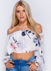 Floral Crop Top with Flare Sleeves