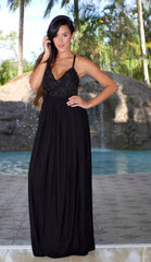 Textured Open Back Maxi Dress - Black