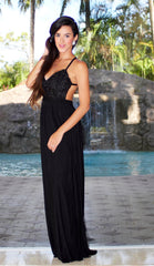 Textured Open Back Maxi Dress - Black